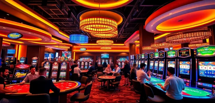 Experience the excitement of 123b.faith with vibrant casino gaming scenes and diverse players enjoying the thrill of betting.