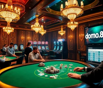 Engage in high-stakes gambling at dom88.us.com with vibrant casino tables and luxury decor.