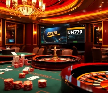 Experience the thrill of FUN79 trang chủ with strategic online gambling at a luxurious casino table.