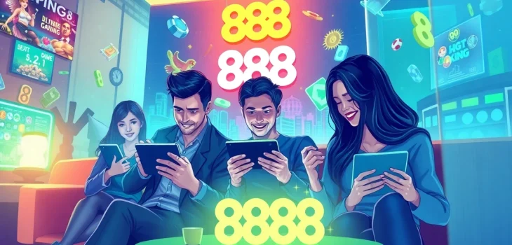 Engaging scene of users enjoying online gaming experiences at 888b.rodeo, showcasing vibrant graphics and modern devices.