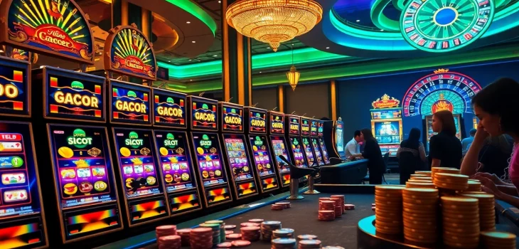 Experience thrilling wins at slot online gacor machines in a vibrant casino setting.