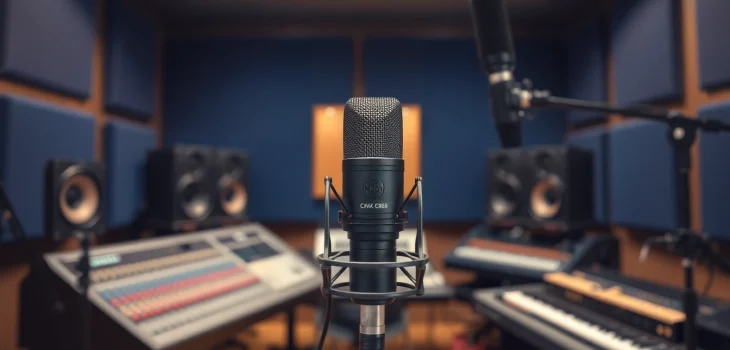 Professional Nady CM88 microphone in a recording studio environment, emphasizing innovation and creativity.