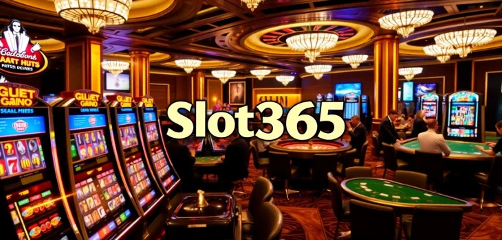 Exciting casino activities at https://slot3654.biz with players engaging at slot machines and poker tables.