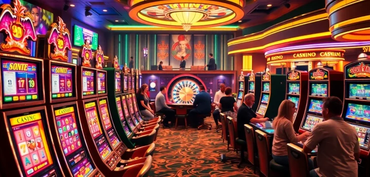 Pemain yang terlibat menikmati kegembiraan permainan Slot Dana dengan mesin yang cerah dan roda roulette.