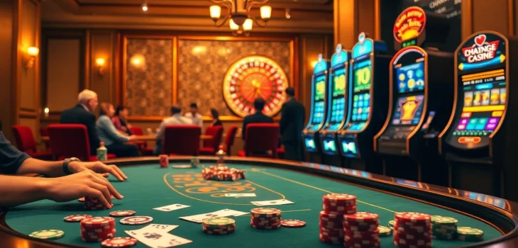 Players gamble at a poker table with chips and cards at https://bem88.com, creating an exciting atmosphere.